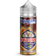 A 100ml bottle of Kingston Sweet - Fizzy Cola Bottles e-liquid with a label featuring cola-themed graphics and text.